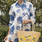 Tropical Lemon Embroidered Straw Tote