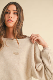 Malibu Vintage Embroidery Crop Sweatshirt - Taupe