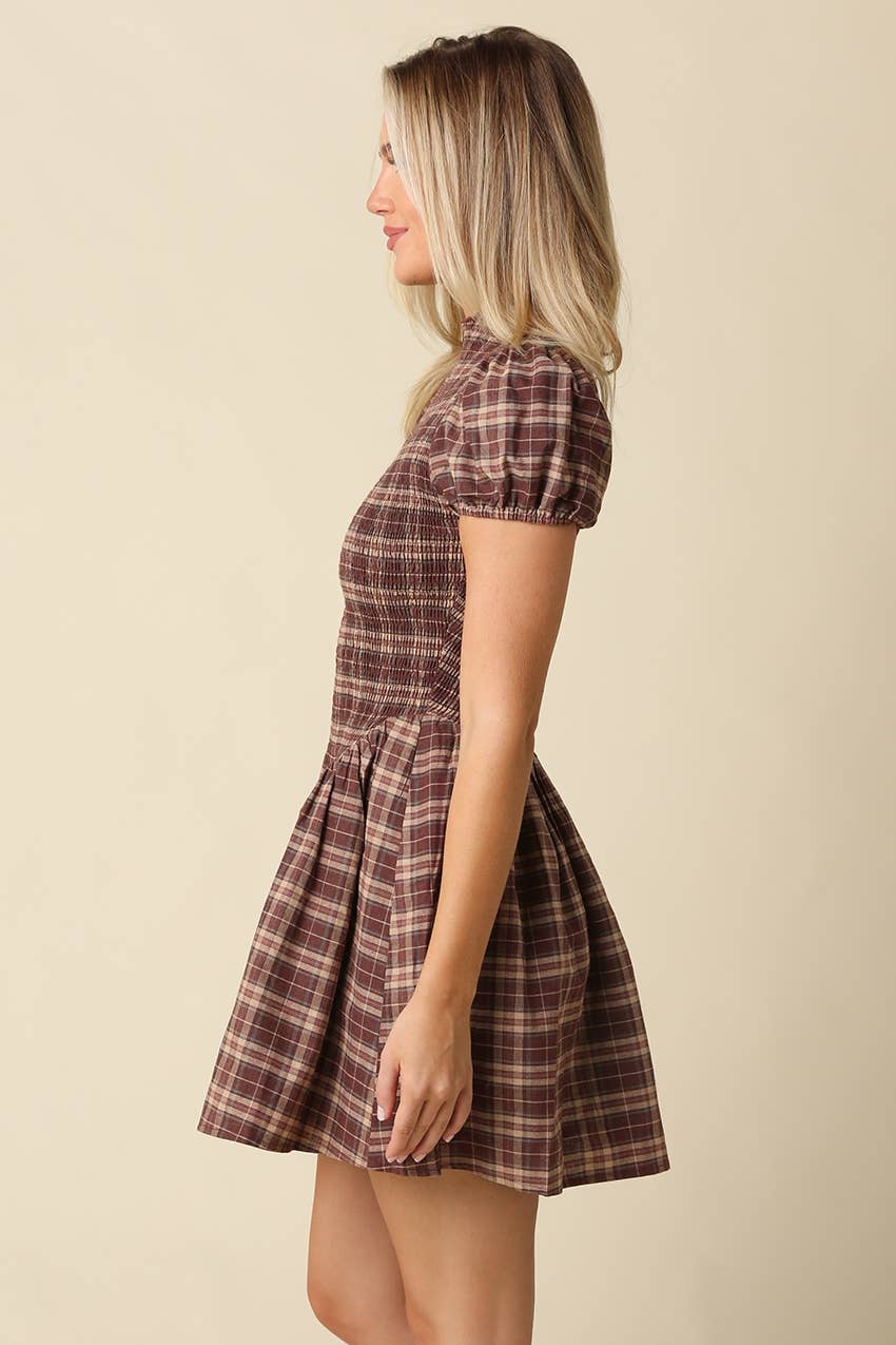 Rinsely Plaid Smocked Mini Dress