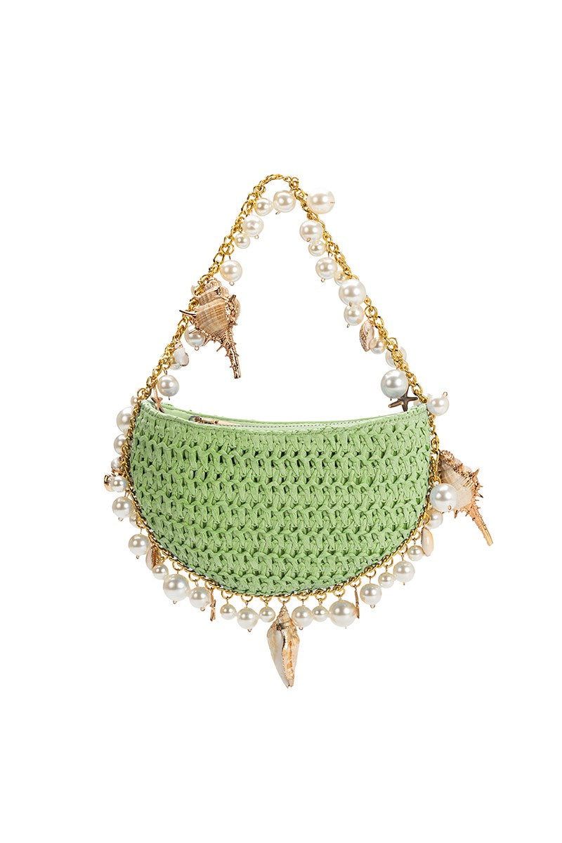 Isla Lime Shells Straw Top Handle Bag