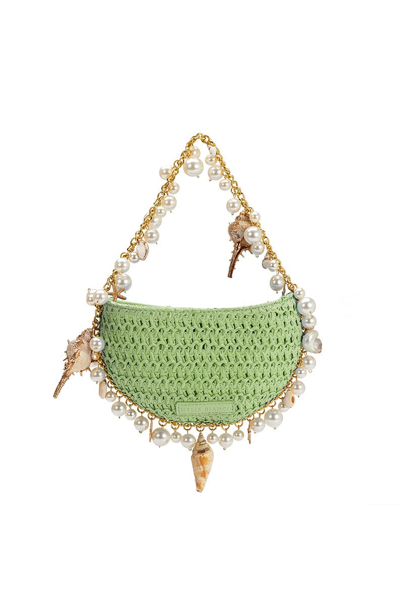 Isla Lime Shells Straw Top Handle Bag