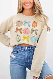 Pumpkin Gourds Bows Autumn Graphic Sweatshirt