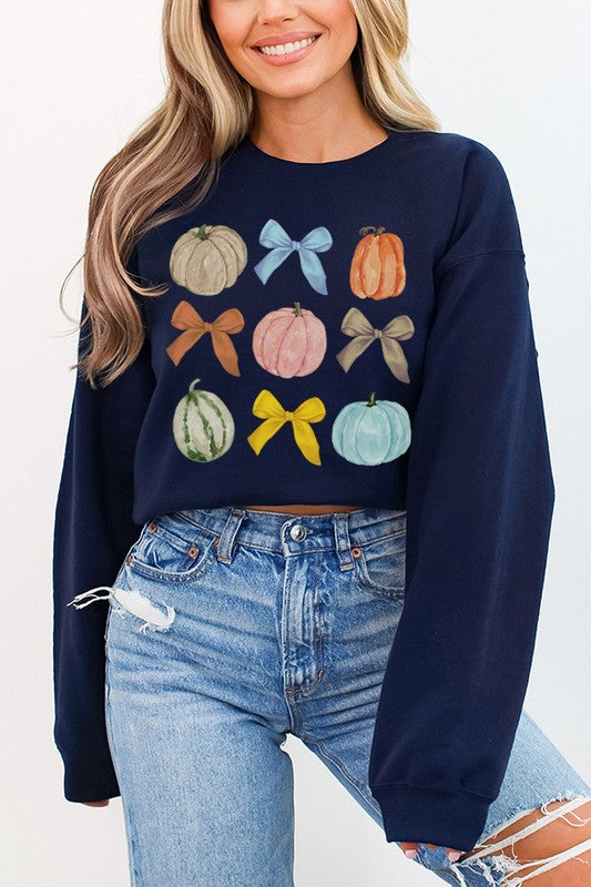 Sudadera con gráfico de otoño con lazos y calabazas