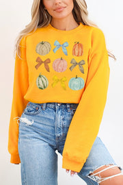 Pumpkin Gourds Bows Autumn Graphic Sweatshirt