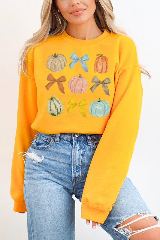 Pumpkin Gourds Bows Autumn Graphic Sweatshirt