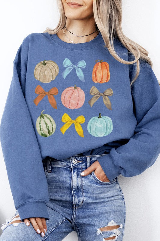 Sudadera con gráfico de otoño con lazos y calabazas