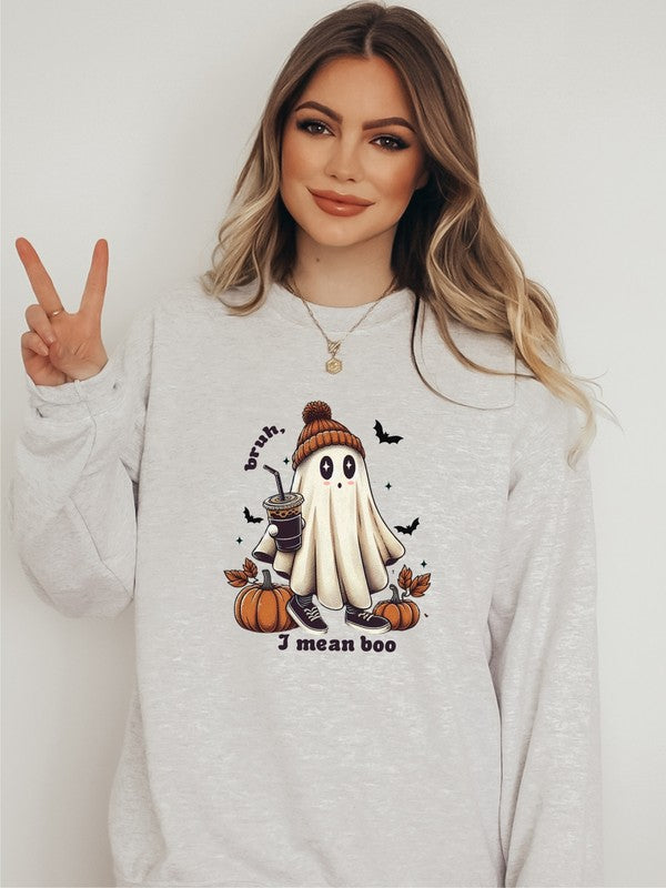 Sudadera con cuello redondo y gráfico "Bruh I Mean Boo"