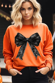 Halloween Coquette Bow Graphic Fleece Sweatshirt