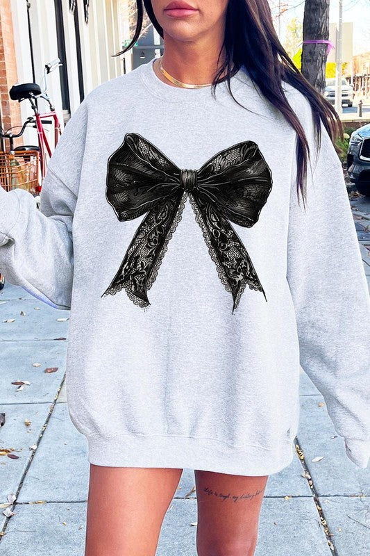 Halloween Coquette Bow Graphic Fleece Sweatshirt