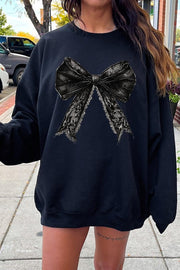 Halloween Coquette Bow Graphic Fleece Sweatshirt