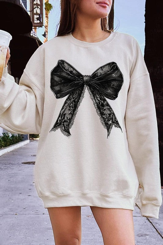 Halloween Coquette Bow Graphic Fleece Sweatshirt