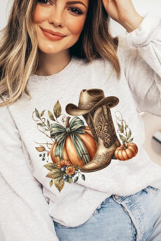 Sudadera de vellón con calabaza y motivos occidentales