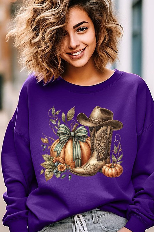 Sudadera de vellón con calabaza y motivos occidentales