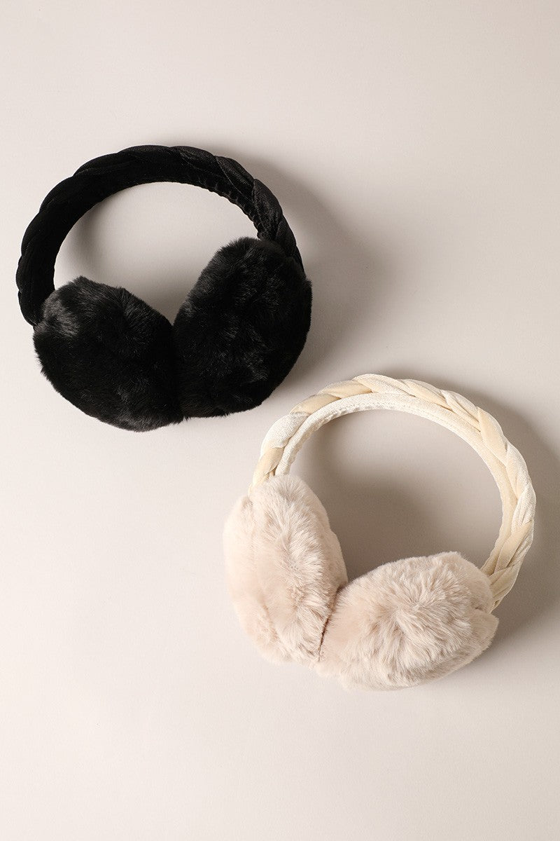 Velvet Braided Faux Fur Fuzzy Earmuffs