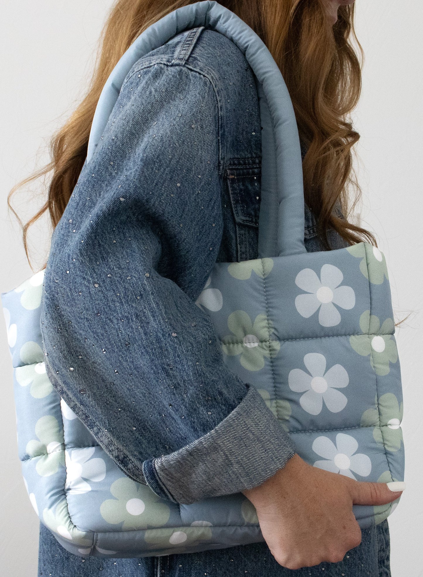 Flower Quilted Puffer Tote Bag