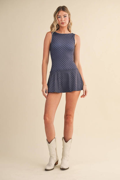 Sally Polka Dot Print A-Line Mini Dress with Drop Waist