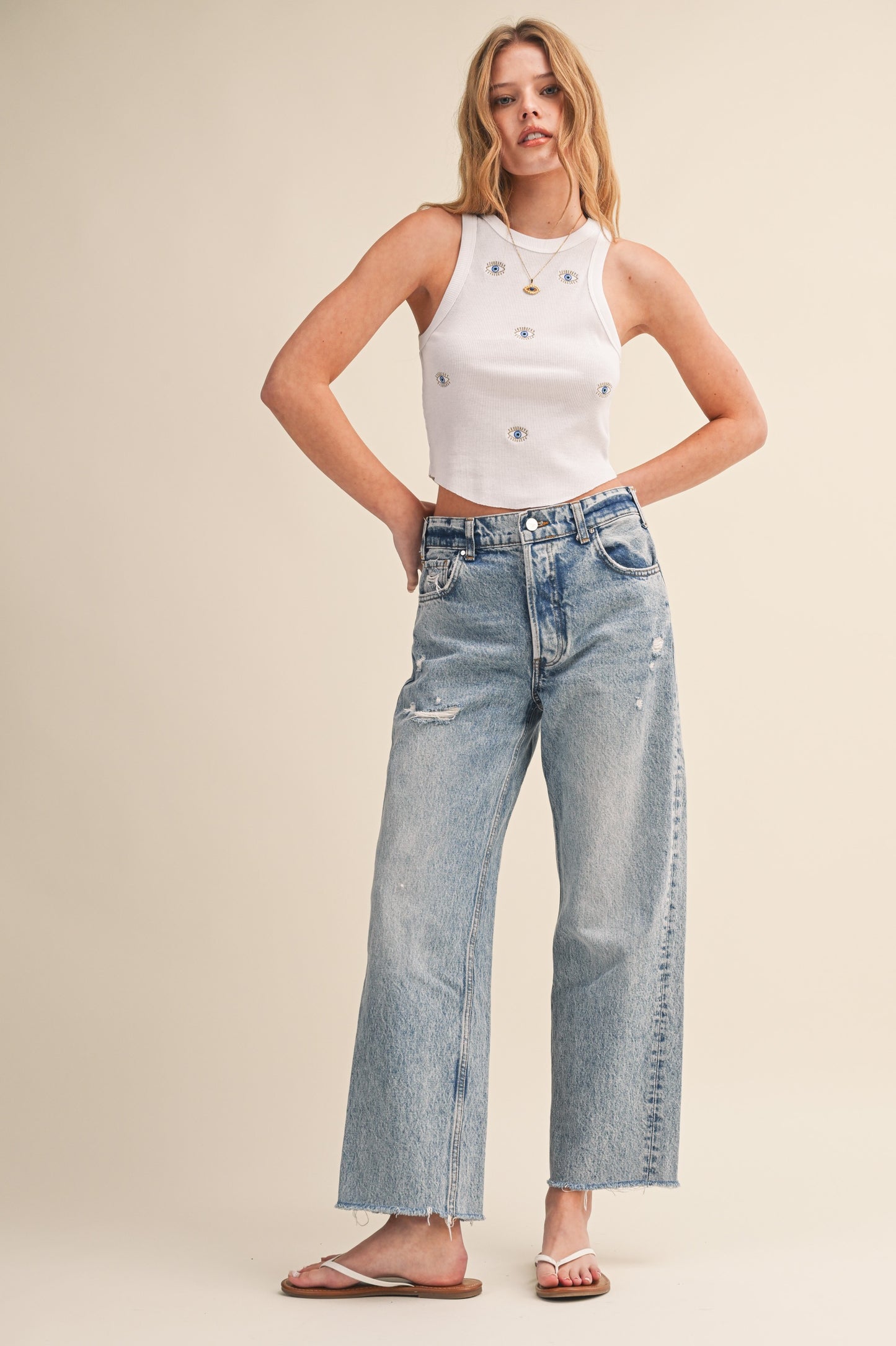 All Over Evil Eye Embroidered Tank Top