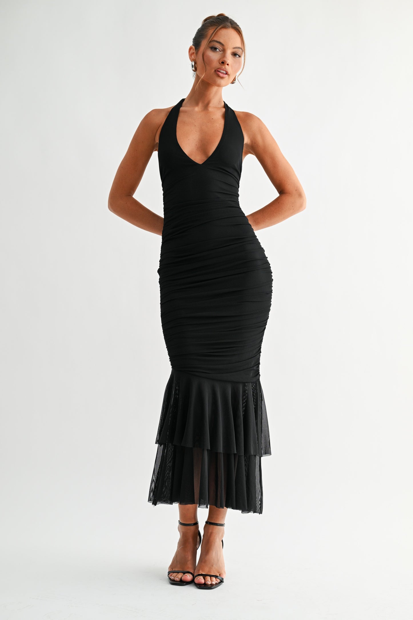 La Rouge Halter Flounce Gown