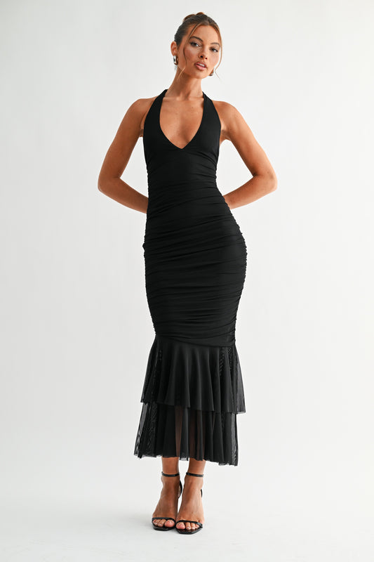 La Rouge Halter Flounce Gown