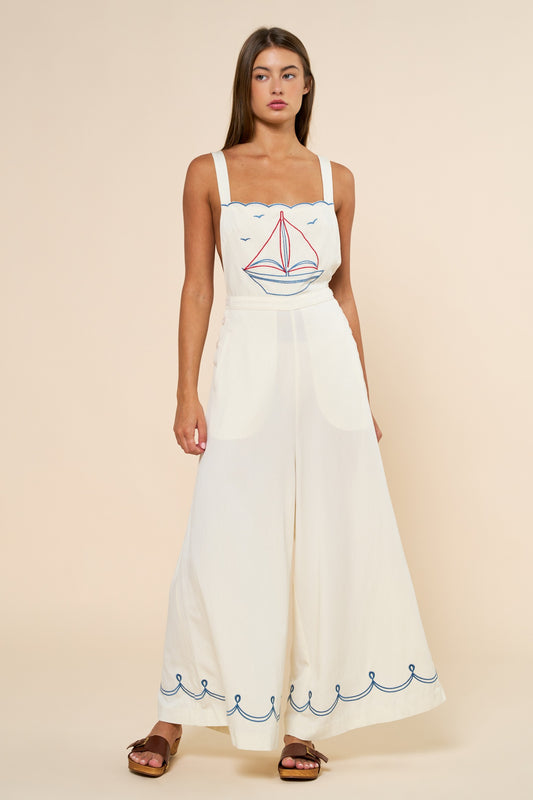 Marina Embroidered Wide Leg Jumpsuit