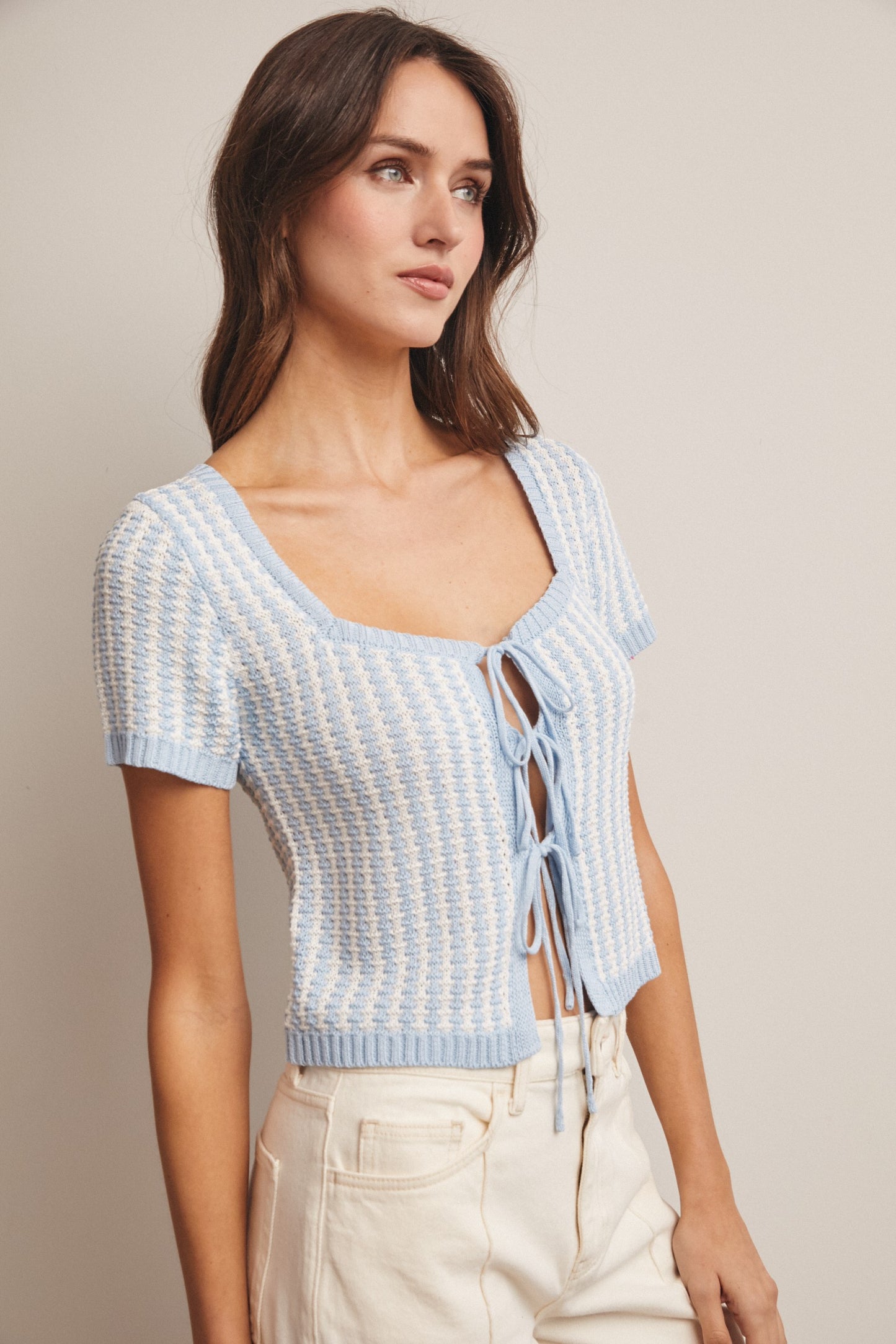 Charlotte Textured Tie-front Knit Top
