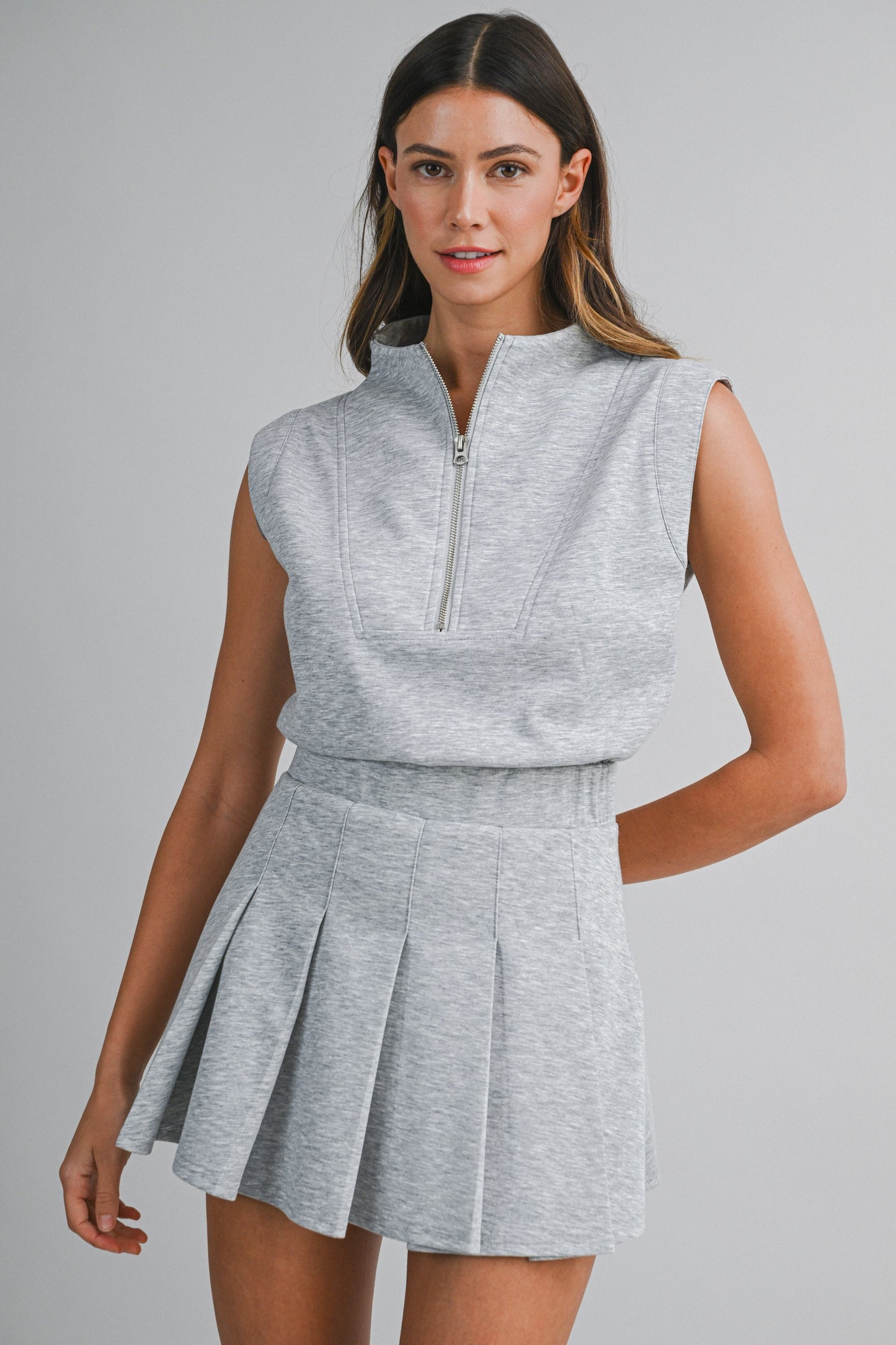 Darla Scuba Mock Neck Pleated Romper