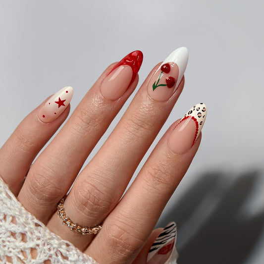 3D Cherry French Soft Gel Press-On Nails