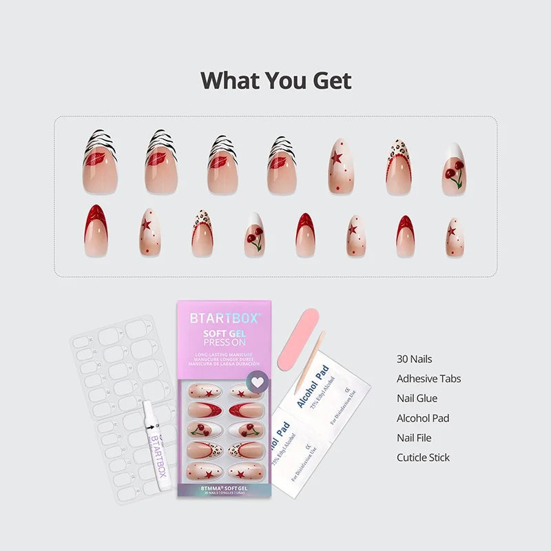 3D Cherry French Soft Gel Press-On Nails