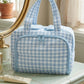 Evelyn Blue Gingham Cosmetic Case