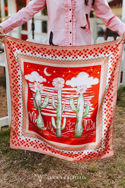 Red Floral Cactus Printed Wild Rag