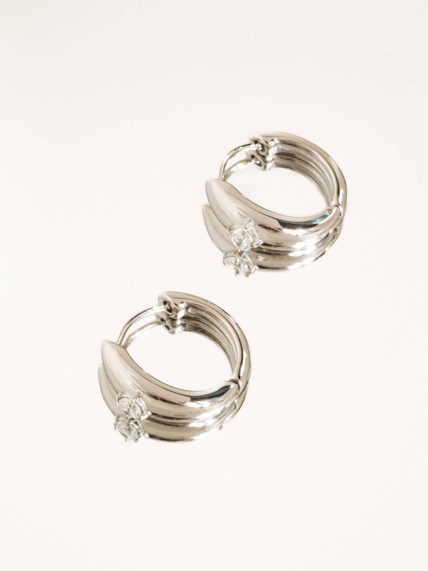 Dazzleon Silver CZ Solitaire  Hoop Earrings