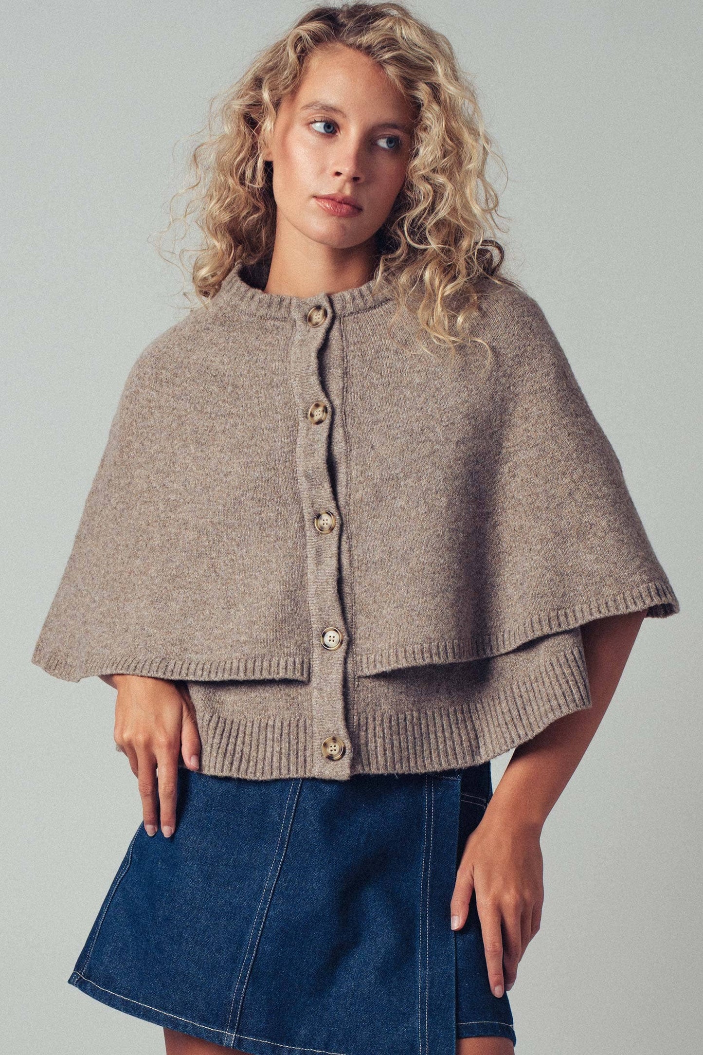 Ambrose Wool Blend Button-Front Sweater Cape