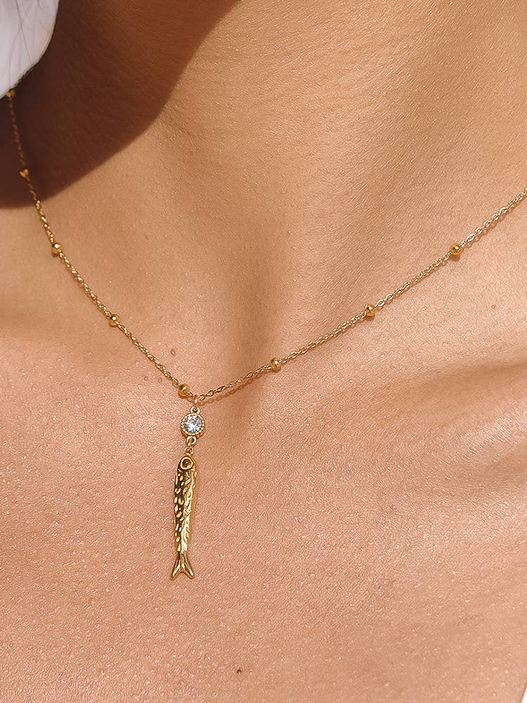 Leni 18K Gold Non-Tarnish CZ Fish Pendant Necklace