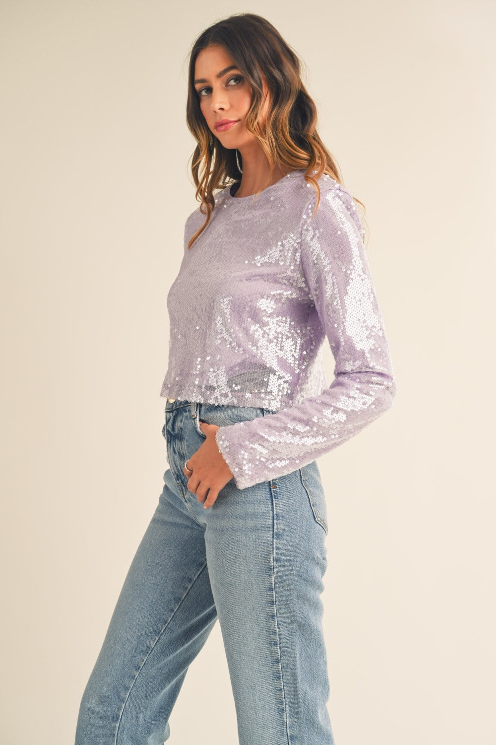 Avery Shoulder Padded Sequin Crop Top