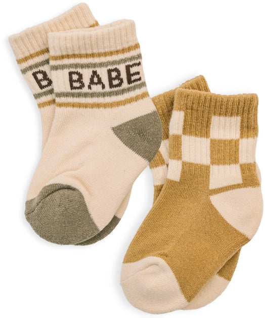 Baby/Toddler Half-Crew Socks 2-Pack, Checkered & Babe Stripe