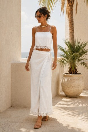 Penelope Fringe Trim Wrap Skirt