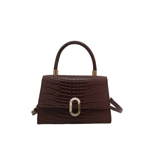 Croc Embossed Push Lock Flap Satchel