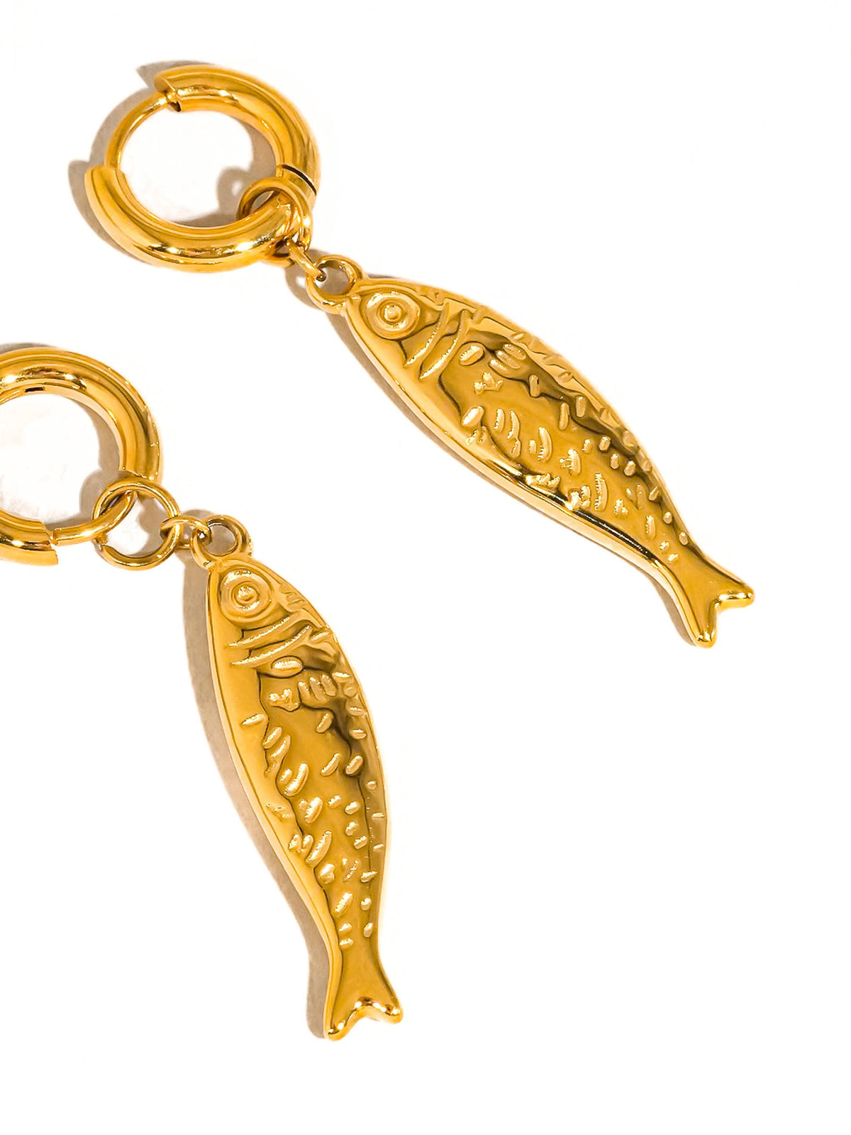 Nibe 18K Gold Non-Tarnish Fish Hoop Earrings