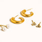 Carine 18K Gold Non-Tarnish Hoops, Pearl, CZ Earring Set