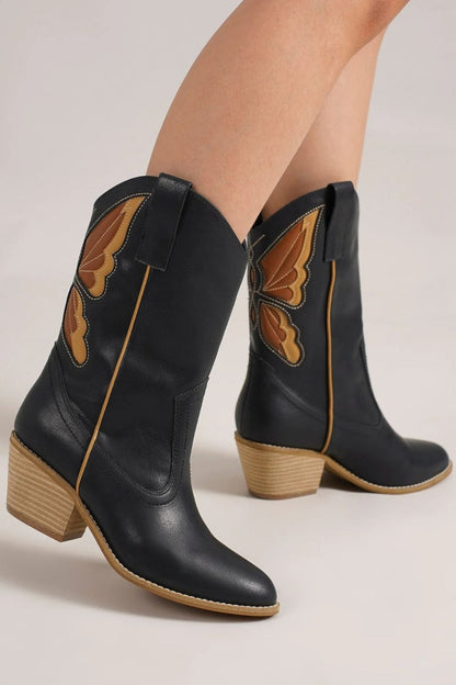 Monarch Butterfly Cut Detail Point Toe Boots