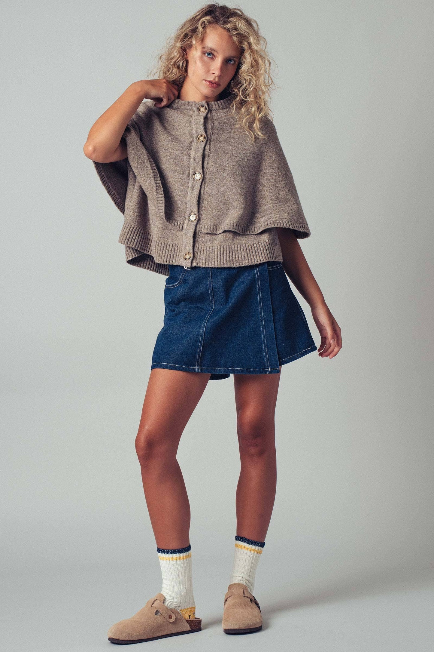 Ambrose Wool Blend Button-Front Sweater Cape