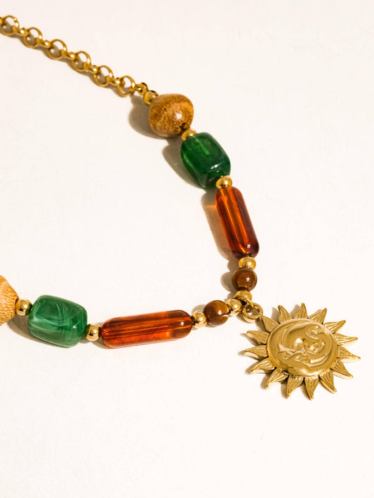 Brisa 18K Gold Non-Tarnish Beaded Sun Pendant Necklace