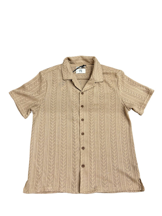 Wells Vertical Jacquard Crochet Button Up Shirt