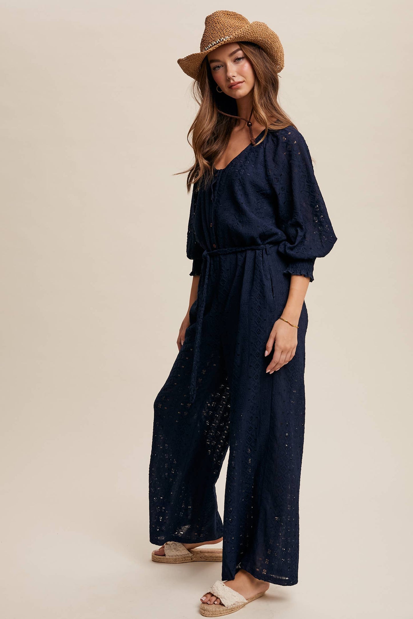 Davina Eyelet Lace Wide Leg Jumpsuit