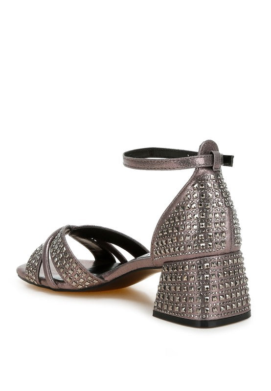 Sandalias Babylon de tacón bajo con diamantes de imitación