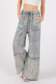 Rhode Mineral Washed Terry Wide Leg Pants - Slate Blue