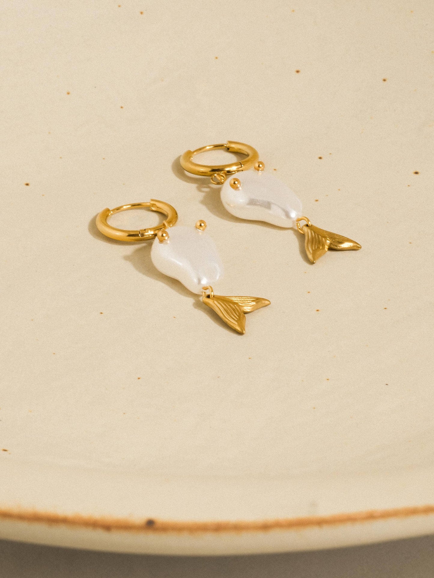 Pearlette 18K Gold Non-Tarnish Pearl Mermaid Tail Earrings