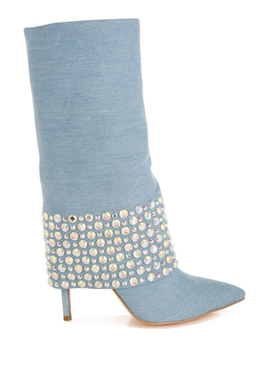 Mike Drop Diamante & Rhinestones Denim Boots