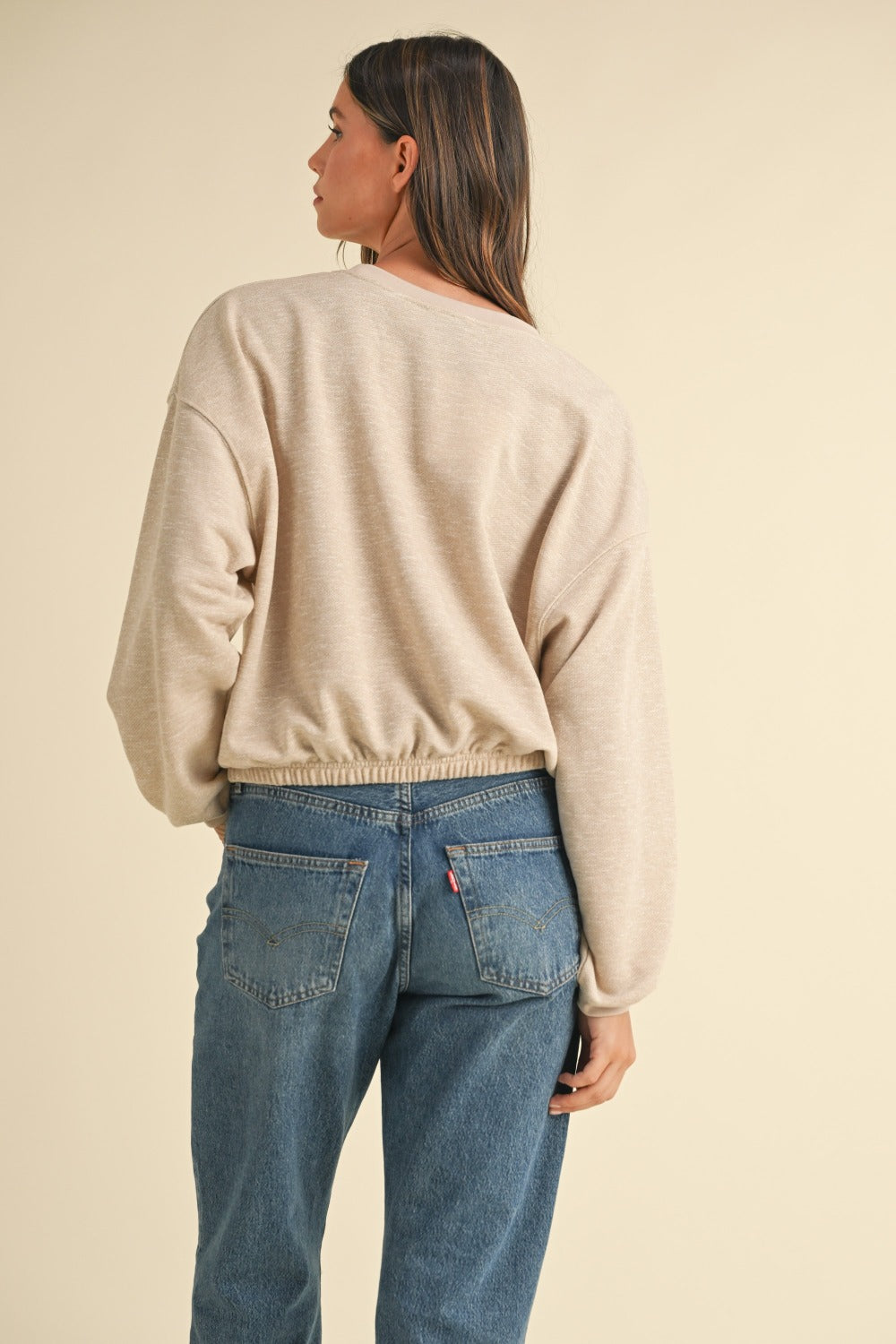 Malibu Vintage Embroidery Crop Sweatshirt - Taupe