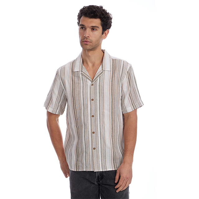 Phillip Vertical Stripe Textured Knit Button Up Shirt
